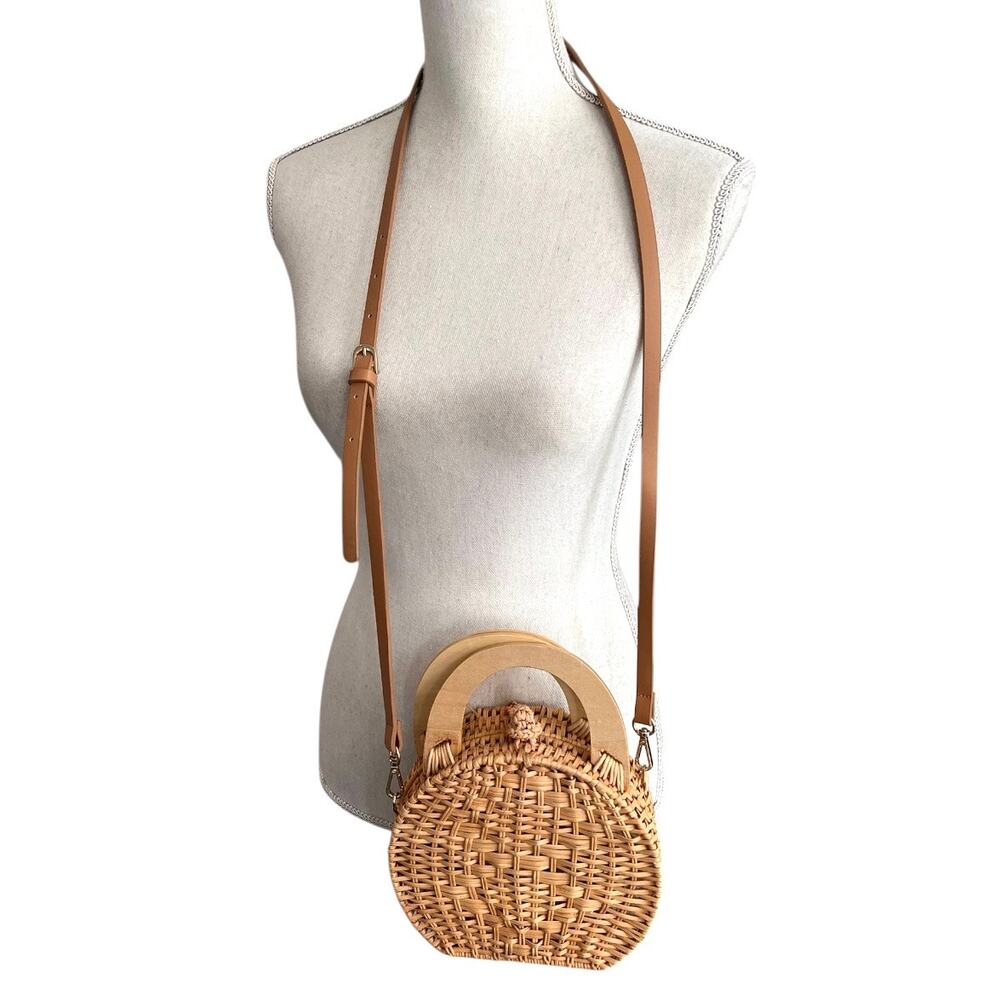 Zara round wicker basket crossbody purse coastal beachy cottagecore neutral - Picture 6 of 8